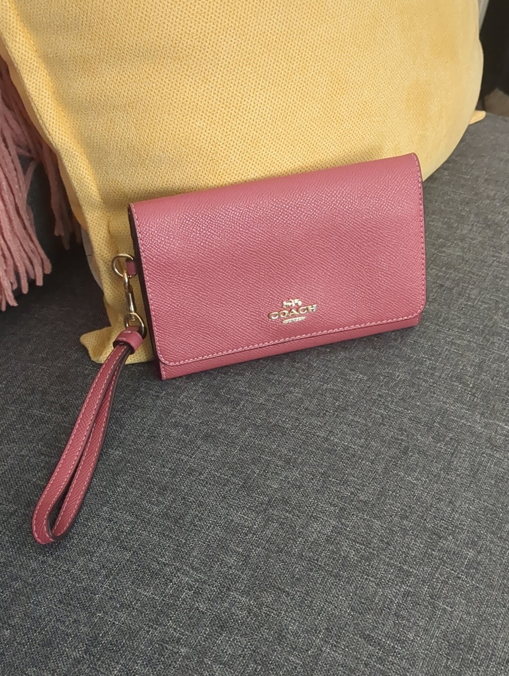 Coach Hayden Pink Pebble Leather Foldover Clutch Wallet Bag
